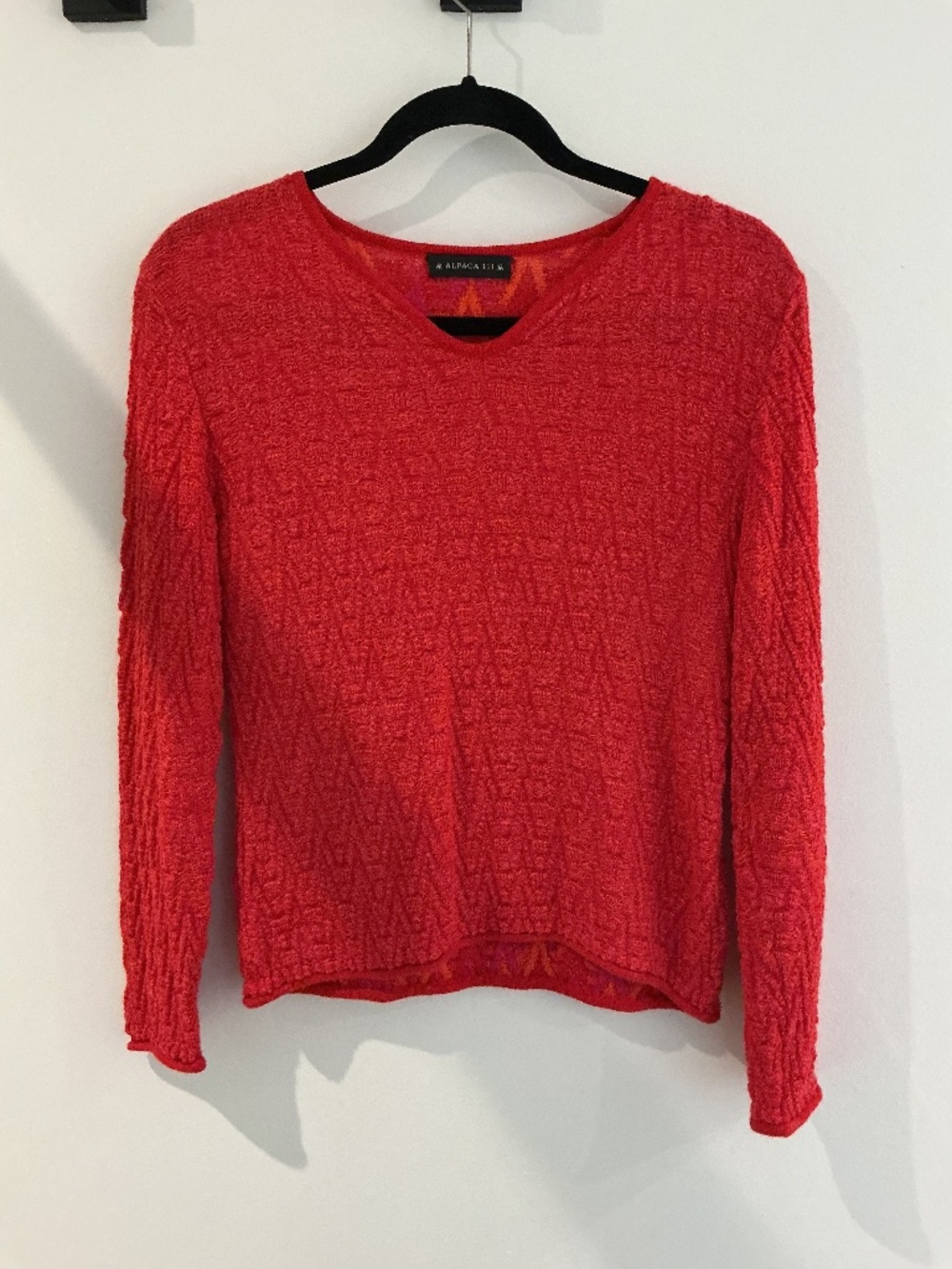Alpaca 111 Luxury Baby Alpaca & Silk Textured Knit Sweater Fuchsia Inside M
